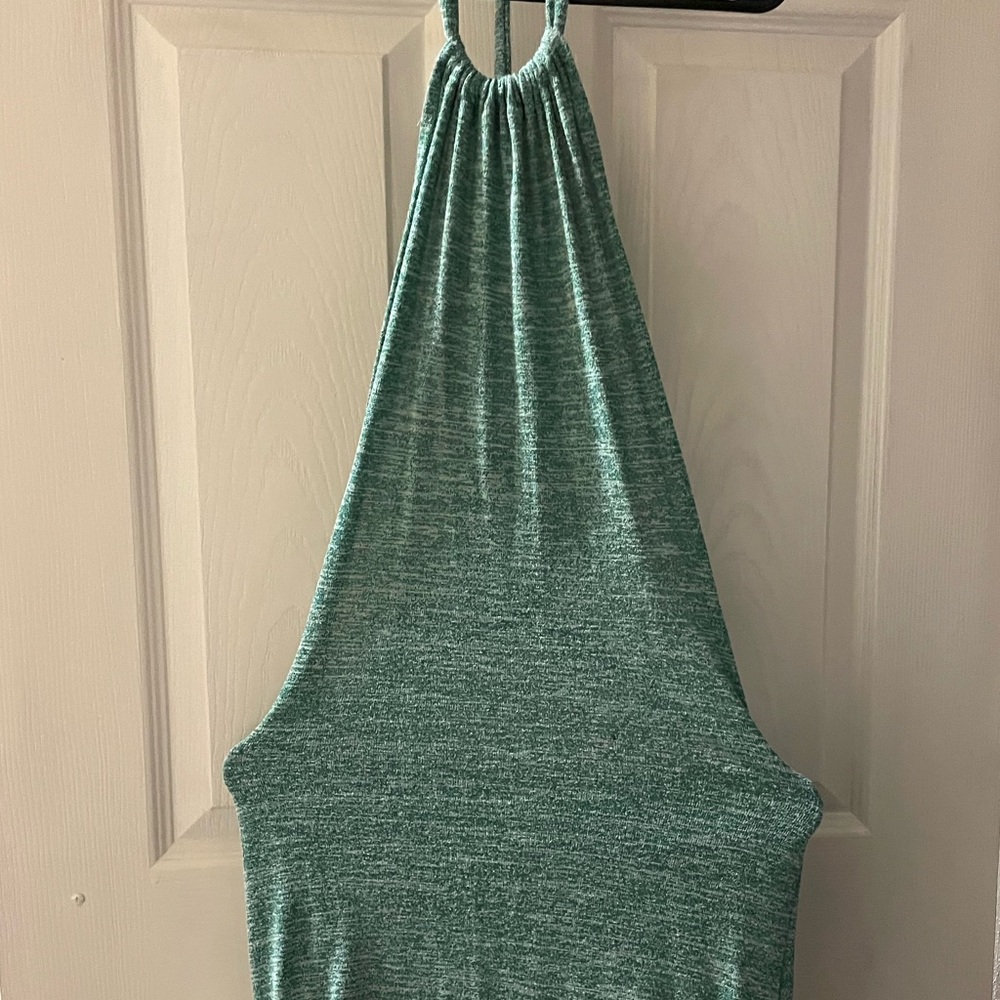Backless green halter mini dress
